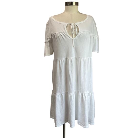 J.Crew White Cotton Tiered Dress Large NWT Resort Beach Clean Girl Minimal Sz L - Picture 1 of 9